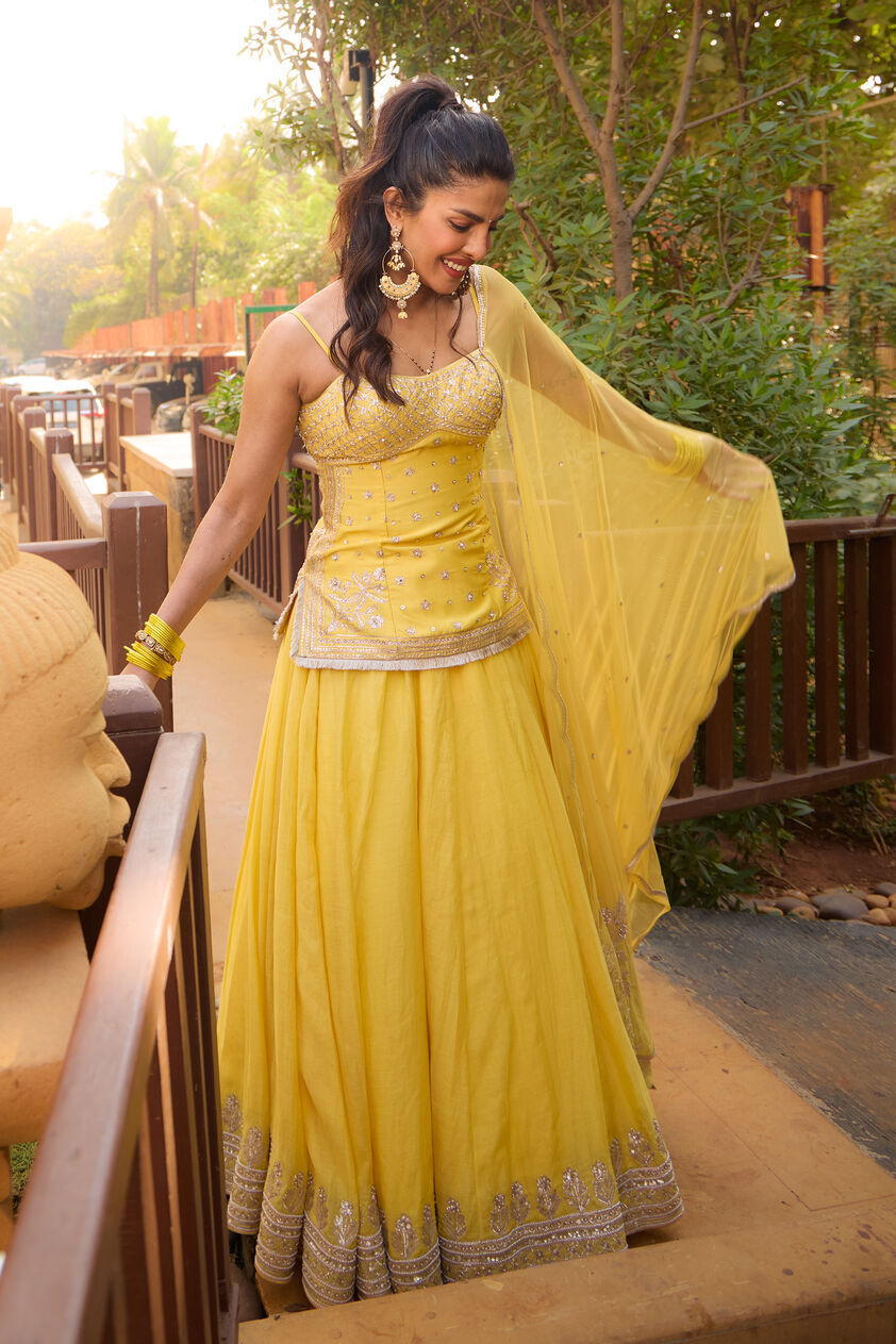 Abha Embroidered Lehenga Set - Yellow, Yellow, image 3